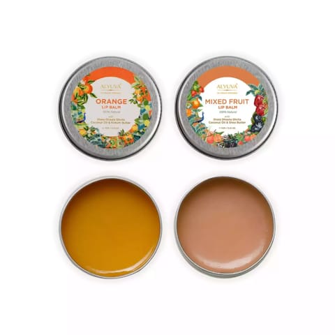 Alyuva Combo of Ghee Enriched 100% Natural Orange & Mixed Fruit Lip Balms, 7gms Each