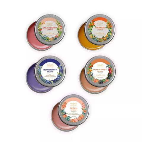 Alyuva Combo of Ghee Enriched Strawberry, Orange, Blueberry, Mix Fruit and Peach  Lip Balms