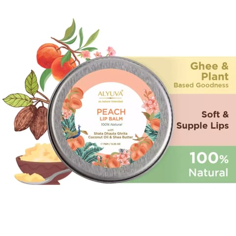 Alyuva Ghee Enriched 100% Natural Peach Lip Balms, Pack of 3, 7gms