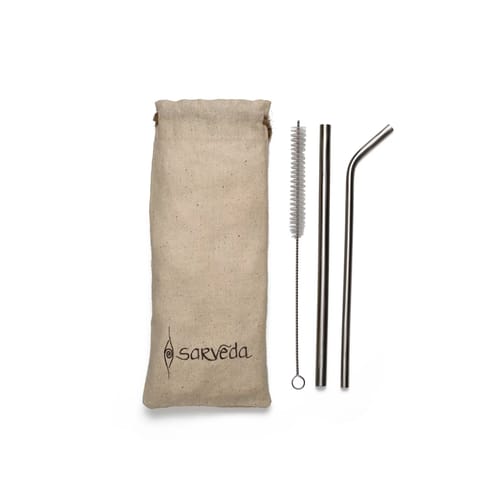 Sarveda Stainless Steel Straws | Re-usable & Eco-Friendly Suitable for Kids & Adults | Pack of 2