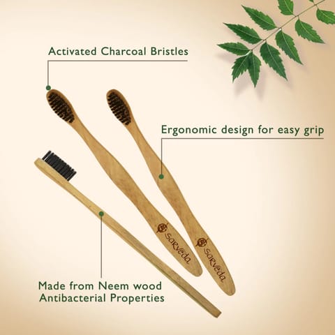 Sarveda Eco-friendly & Anti-bacterial Neem wood toothbrush Pack of 2