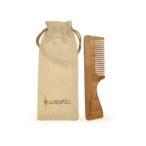 Sarveda Eco-Friendly Wide Tooth Neem Wood Comb | With Handle