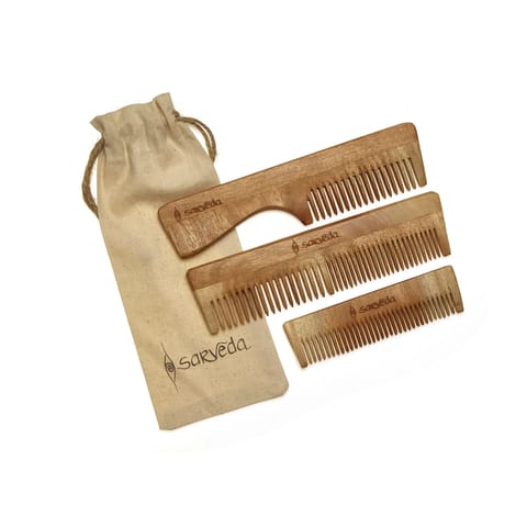 Sarveda Eco-Friendly Wide Tooth Neem Wood Combs | Pack of 3