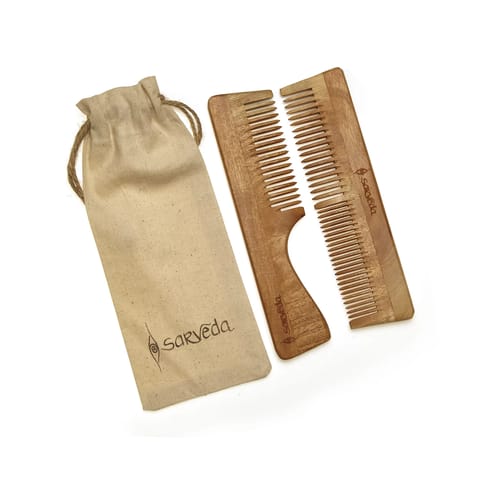 Sarveda Eco-Friendly Wide Tooth Neem Wood Combs | Pack of 2