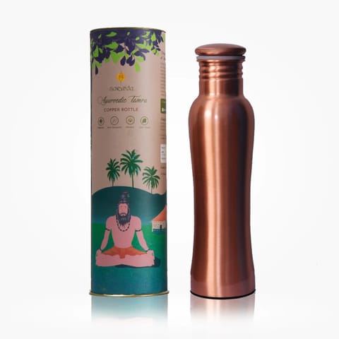 Sarveda Printed Ayurvedic Copper Water Bottles 1 Litre | Plain Curved