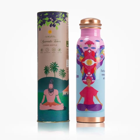 Sarveda Printed Ayurvedic Copper Water Bottles 1 Litre | Pink Noble Thoughts