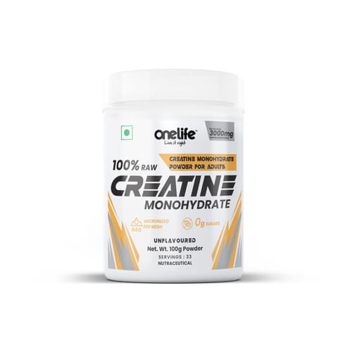 Onelife 100% Raw Creatine Monohydrate Powder 3000mg (Unflavoured, 100 gms)