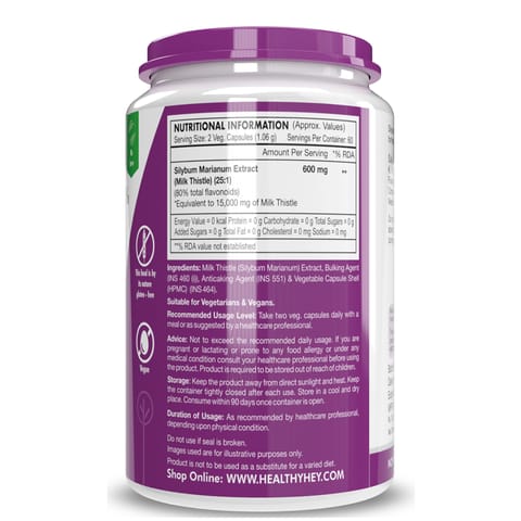 HealthyHey Nutrition Milk Thistle Silymarin Marianum Extract 120 Veg Capsules