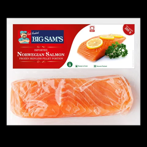 Big Sams Imported Norwegian Salmon- Frozen Skinless Fillet Portion (200 gms)