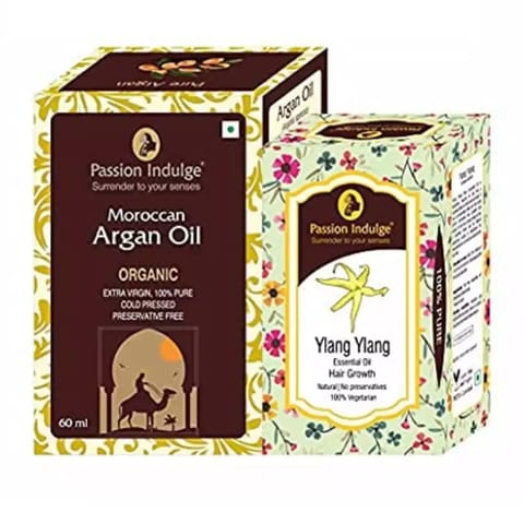 Passion Indulge Moroccan Argan Oil -60ml & Ylang Ylang Essential Oil -10ml Combo Kit For Hair Growth