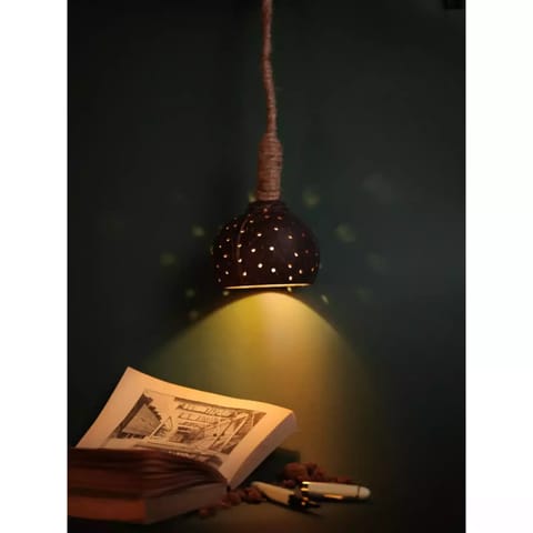 Lagom India Upcycled discarded coconut shell hanging lantern- Zeenat hanging lantern