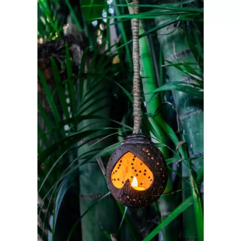 Lagom India Up-cycled discarded Coconut Shell - Siva Hanging Lantern/Light (hanging votive holder)