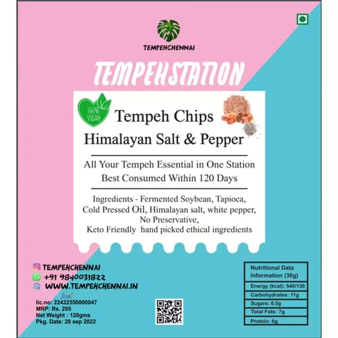 Tempeh Chennai Tempeh Chips Himalayan salt & pepper Flavour 120 gms