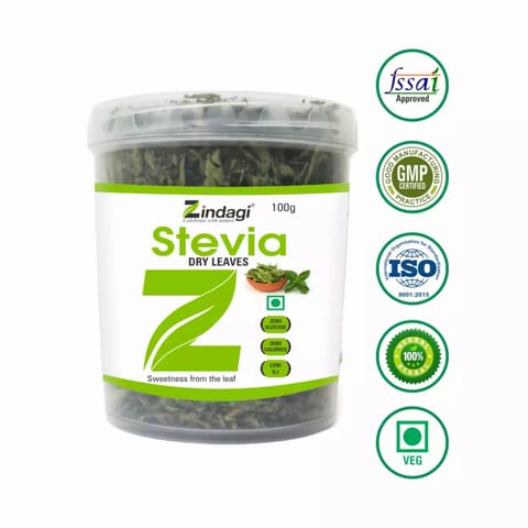 Zindagi Stevia Dry Leaves Natural Stevia Leaf Sugar-Free Stevia Sweetener 100 gm
