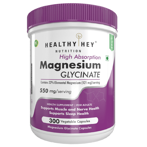HealthyHey Nutrition High Absorption Magnesium Glycinate,-300 Vegetable Capsules