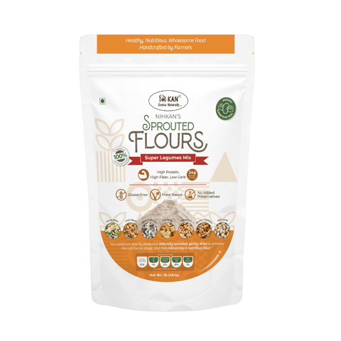 NIHKAN Sprouted Legumes Cheela mix flour 454 gms- 7 Multi lentils flour - Gluten free & Vegan