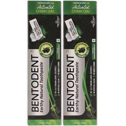 Bentodent Activated Charcoal Toothpaste with Mint - Natural & SLS Free (Pack of 2)