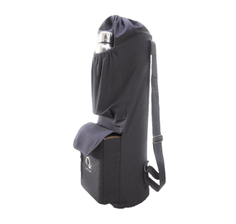 O2 Yoga Bag, 1Block Style, 3 Pockets, 'Navkasana' (Dark Grey, Cotton Canvas Fabric, with Rain Cover)