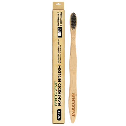 Bentodent Charcoal Bamboo Toothbrush Slim Teeth Whitening Soft (Pack of 4)