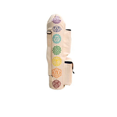 O2 Yoga Bag, 1Block Style, 3 Pockets, 7 Chakra Print (Beige, Cotton Canvas Fabric)