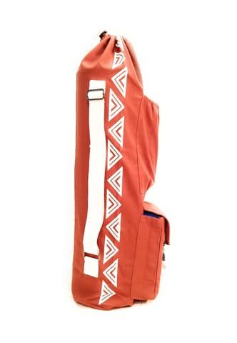 O2 Yoga Bag, 1Block Style, 3 Pockets, Pyramid Print (Rust Cotton, Canvas Fabric)