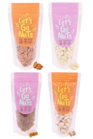 Lets GoNuts Essential Nuts Combo 650g 4 in 1 (Almonds, Cashews, Pistachios & Dry Grapes))