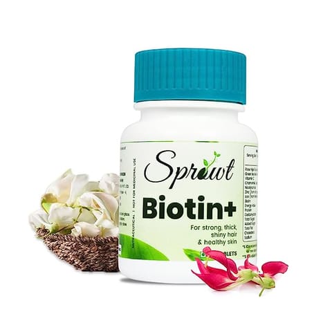Sprowt Biotin+ Tablet | Supplement For Strong Thick Hair & Glowing Skin - 60 Veg Tablets