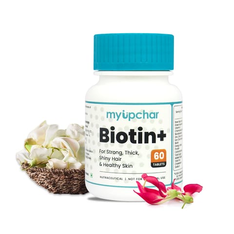 myUpchar Ayurveda Biotin+ Tablet | Supplement For Strong Thick Hair & Glowing Skin (60 Veg Tablets)