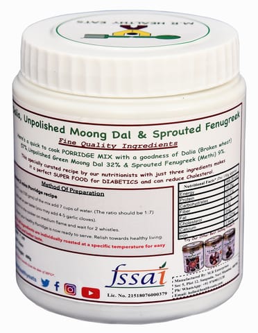 M.R Healthy Eats Dalia Moong Sprouted Fenugreek Porridge Mix  In Food Grade Containers 400gms