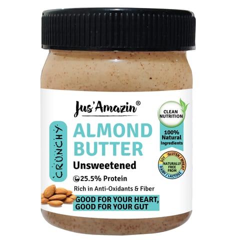 Jus Amazin Crunchy Almond Butter - Unsweetened (325 gms)