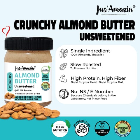 Jus Amazin Crunchy Almond Butter - Unsweetened (325 gms)