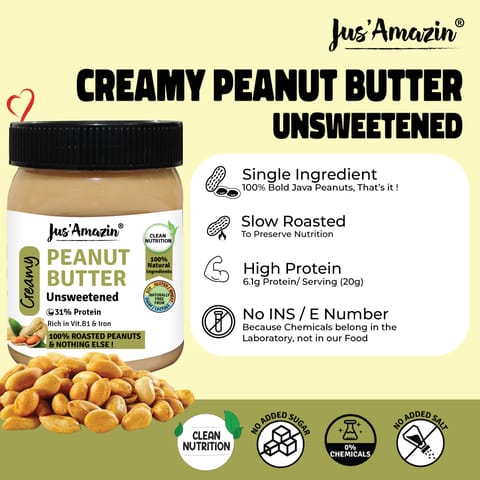 Jus Amazin Creamy  Peanut Butter - Unsweetened (325 gms)