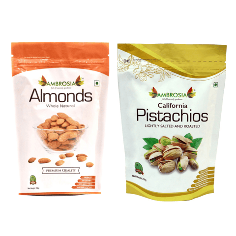 Ambrosia Combo California Whole Almonds & Pistachios (Pack of 2, Each of 250 gms)