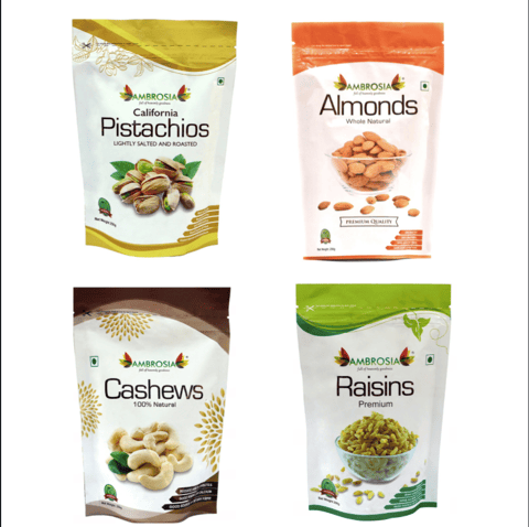 Ambrosia Nuts & Dry Fruit Combos Almonds, Pista, Cashew, Raisins (Combo of 4, Each of 250 gms)