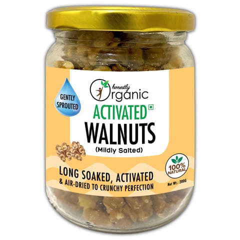Honestly Organic Activated/Sprouted Walnuts - Mildly Salted (200 gms), Long Soaked & Air Dried to Crunchy Perfection (100% Natural)