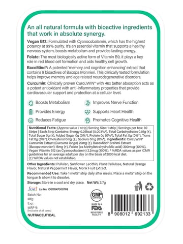 Wellbeing Nutrition Melts Vegan Vitamin B12 for Brain, Heart & Nervous System Support 30 Oral Strips
