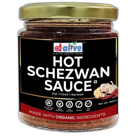 D Alive Hot Schezwan Sauce Tasty and Nutrient Rich Dipping Sauce 180 gm