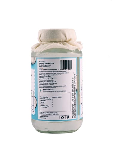 Organik Singh Cold Pressed Virgin Coconut Oil | Certified Organic | Packed in Glass Jar (500 ml)
