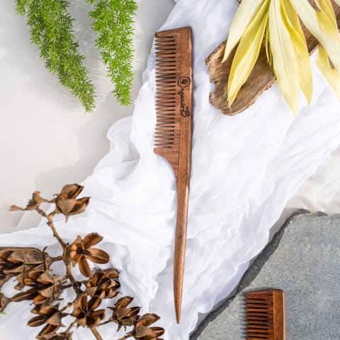 Organic B Premium Rosewood/Sheesham Wood Comb with Tail Handle