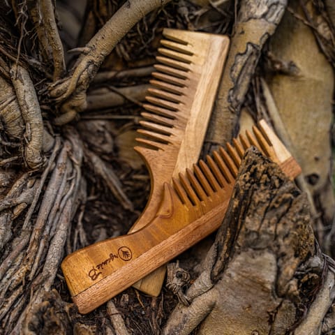 Organic B Neem Wood Wide Teeth Handle Comb