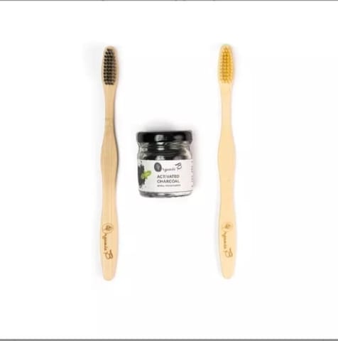 Organic B Bamboo Toothbrush With Charcoal Powder - Beige & Black Bristle