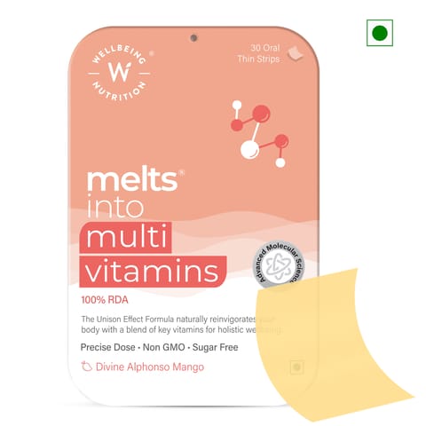 Wellbeing Nutrition Melts Multivitamin (Plant Based) 100% RDA of 14 Vitamins & Minerals (30 Oral Strips)