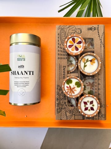 Shuddh Natural Festive Diwali Gift Hamper | Tea | Soy Wax Diya Set of 8 | Pack of 3
