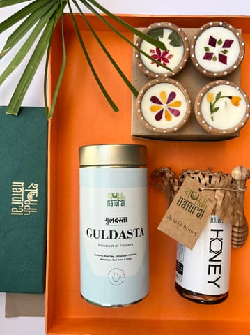 Shuddh Natural Festive Diwali Gift Hamper | Tea | Soy Wax Diya Set of 4 | Acacia Honey | Pack of 4