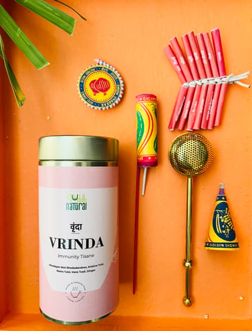 Shuddh Natural Festive Diwali Gift Hamper | Tea | Seed (Plantable) Patakha Set of 4 | Royal Brass Strainer | Pack of 4
