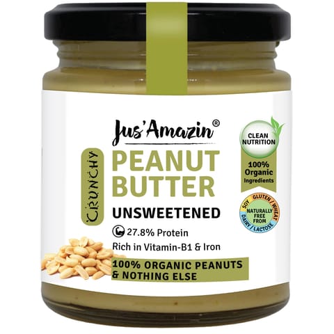 Jus Amazin Crunchy Organic Peanut Butter Unsweetened (200 gms)