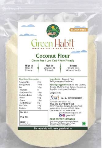 Green Habit Coconut Flour [Gluten-Free, Fiber-Rich, Paleo Friendly, Keto-friendly] (1 kg pack)