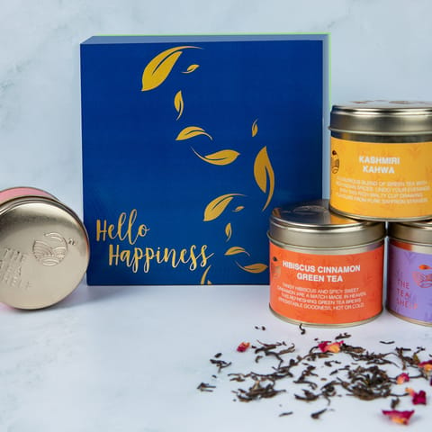 The Tea Shelf Hello Happiness - Tea Gift Box | Pack of 4 | Blue