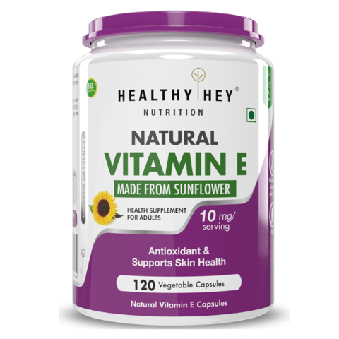 HealthyHey Nutrition Natural Vitamin E Made from Sunflower - for Skin & Hair (120 Veg Capsules)