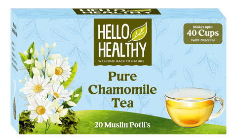 Hello Healthy 100% Pure Chamomile Tea | Pack of 20 Bags (1.2 gms Each)| Makes Up to 40 Cups | Most Ancient Medicinal Herb | Helps In Insomnia, Provide skin benefits & Good For Heart